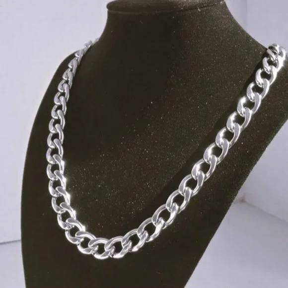 24 Mens Cuban 18K White Gold Necklace Miami Chain Link Style Jewelry 24 in 12mm